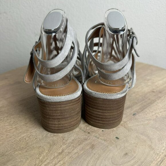 Franco Sarto Finesse Cage strappy Gladiator Sandal Sz‎ 10M Grey Suede Block Heel - Picture 6 of 10